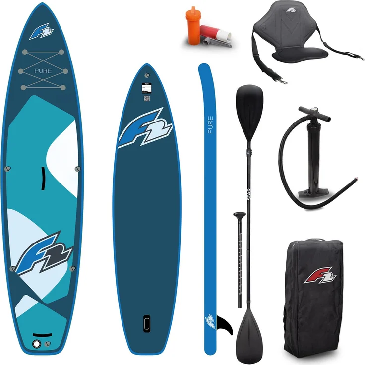 F2 Pure Oceangreen 11,6 SUP Board mit Kajak Zubehör Paket, inkl. Kajakpaddel, Sitz und Pumpe, stabil und rutschfest
