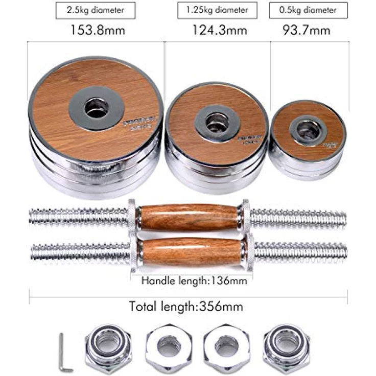 PROIRON Hanteln Walnuss-Stahl Hantel Set 20KG Einstellbare Hantel für Gym Office Home (Paar) – Bild 2