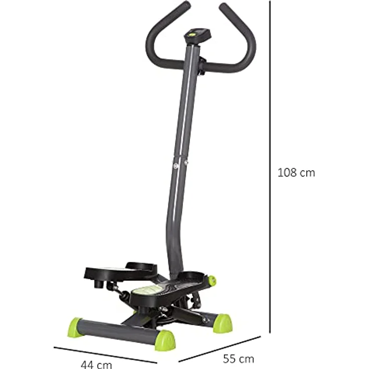 HOMCOM Stepper Fitness Swing Stepper mit LCD-Schirm und Handgriff Hometrainer für Zuhause bis 100 kg Stahl ABS Grau+Grün 55 x 44 x 108 cm – Bild 3