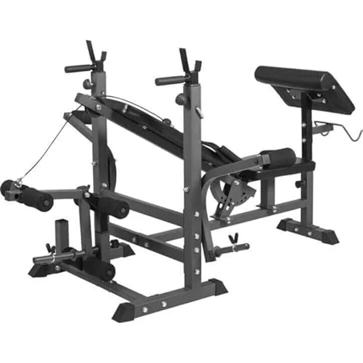 GYRONETICS® Multifunktion Hantelbank - mit Langhantel-Ablage, Curlpult und Butterfly, Dip-Station, Beincurler, Verstellbar, 165x139x128 cm, Stahl - Trainingsbank, Kraftstation, Bankdrücken, Schrägbank, Schwarz – Bild 5