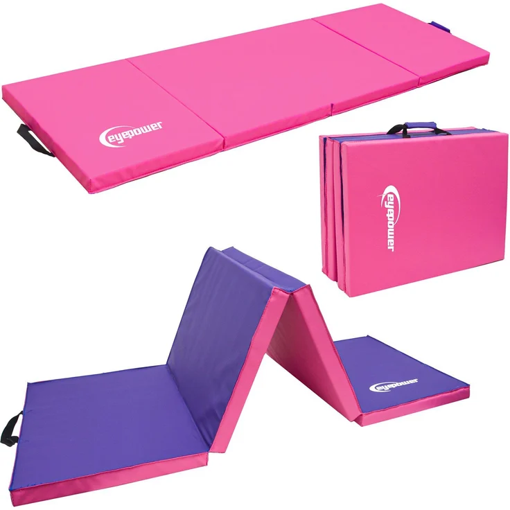 Eyepower Fitnessmatte 180x60 Klappbare Gymnastikmatte 5cm dicke Matte, Weichbodenmatte pink – Bild 1