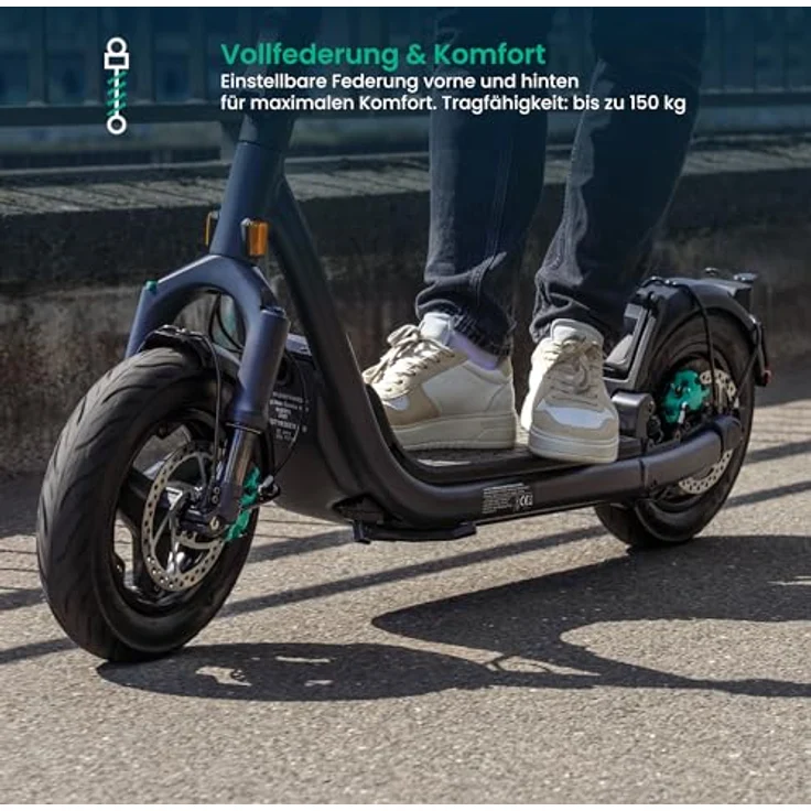 Egret GT 20 Ah, E-Scooter mit Straßenzulassung, 100 km Reichweite, 20 km/h, 13" Luftreifen, OSRAM LED, hydraulische Bremsen, NFC, Apple Find My, Traglast 150 kg – Bild 4
