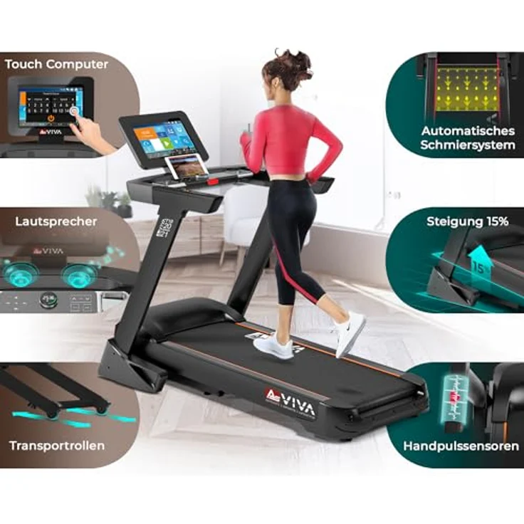 AsVIVA T18 Profi Laufband | Hochwertiger Heimtrainer mit integriertem Lautsprecher | Steigung bis 15% | Android-Computer | Max. Gewichtsbelastung 150 kg | Designed in Germany – Bild 2