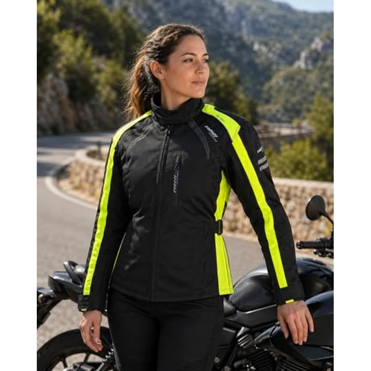 Roleff RO981 Damen Motorradjacke, schwarz-neongelb, wasserdicht, atmungsaktiv mit Protektoren, Größe L – Bild 6