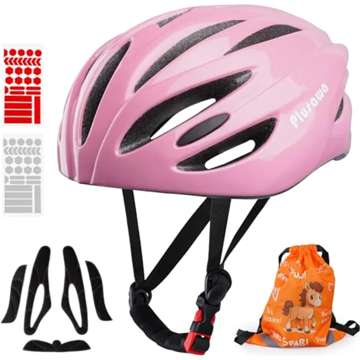 Tacklife Plusawa Kinder Fahrradhelm EN1078 CE, Verstellbarer Kinnriemen, 3D DIY Aufkleber & Reflektoren, Unisex für Jungen und Mädchen, 50-60 cm