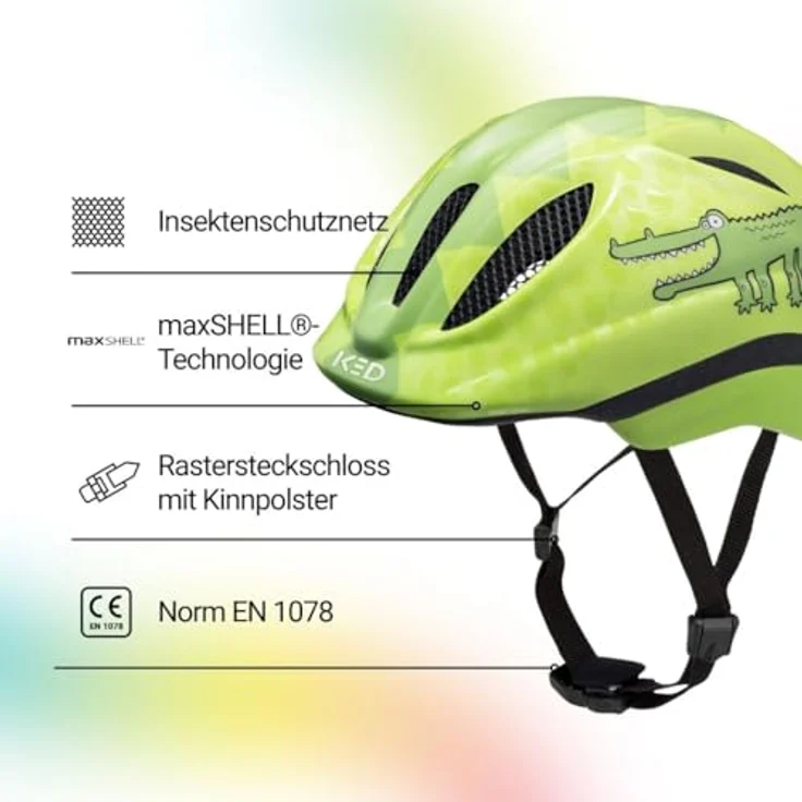 KED Meggy II Trend, Kinder Fahrradhelm mit Insektenschutznetz und integriertem LED-Rücklicht, maxSHELL Technologie, Green Croco, Größe 49-53 (SM) – Bild 2