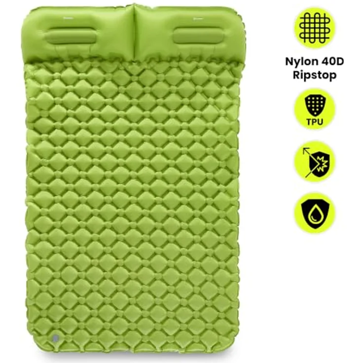 HyperMotion Campmat 2, ultraleichte Isomatte für 2 Personen, 190x120 cm, grün, mit integriertem Kopfkissen und kompaktem Packmaß – Bild 6