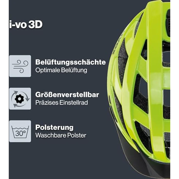 Uvex Sports i-vo 3D Velohelm, 52 - 57 cm, in Neon Yellow mit integrierter Sonnenblende und 24 Belüftungsöffnungen – Bild 2