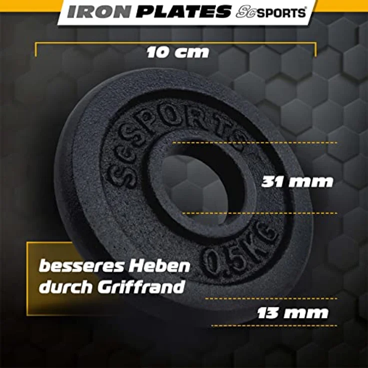 ScSPORTS® Hantelscheiben - Einzeln/Set, Ø 30/31 mm, Gusseisen, Gewichtswahl - Gewichtsscheiben, Set, Hantelgewichte, Fitness Scheiben, Gussscheiben, Gewichte für Hantel, Langhantel – Bild 3
