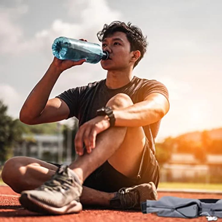 Relaxdays Laufgürtel, Joggingtasche mit 2 Fächern, wasserdicht, reflektierend, Kopfhörerloch, grau – Bild 3