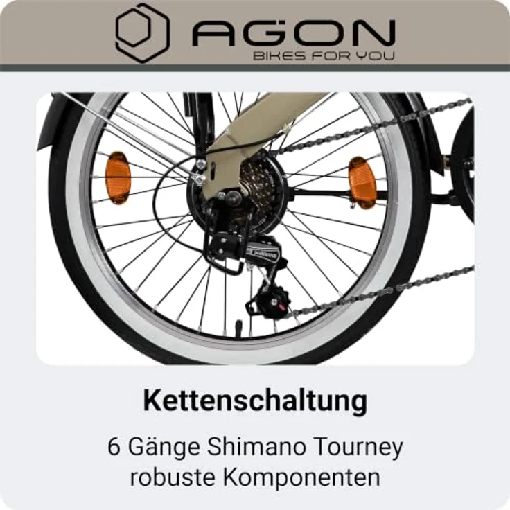 AGON Parklane Klapprad, 20 Zoll Faltrad für Damen und Herren mit 6 Gängen, StVZO, mit Beleuchtung und Gepäckträger – Bild 3