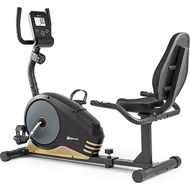 Hop-Sport Root Liegeergometer - Liegeheimtrainer mit Handpulssensoren, 9,5 kg Schwungmasse, 8 Widerstandsstufen - Sitzergometer max. Benutzergewicht 120 kg (Gold)