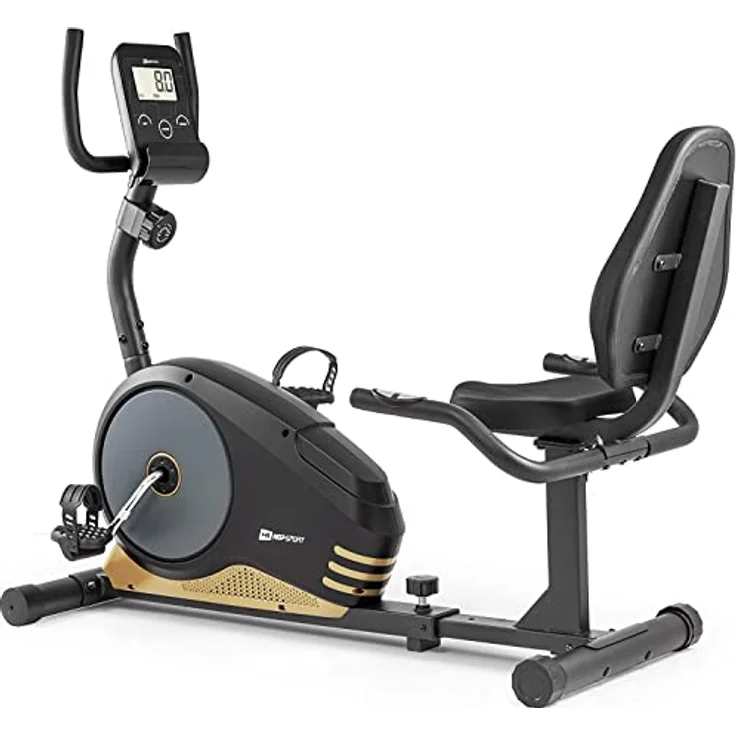 Hop-Sport Root Liegeergometer - Liegeheimtrainer mit Handpulssensoren, 9,5 kg Schwungmasse, 8 Widerstandsstufen - Sitzergometer max. Benutzergewicht 120 kg (Gold) – Bild 1