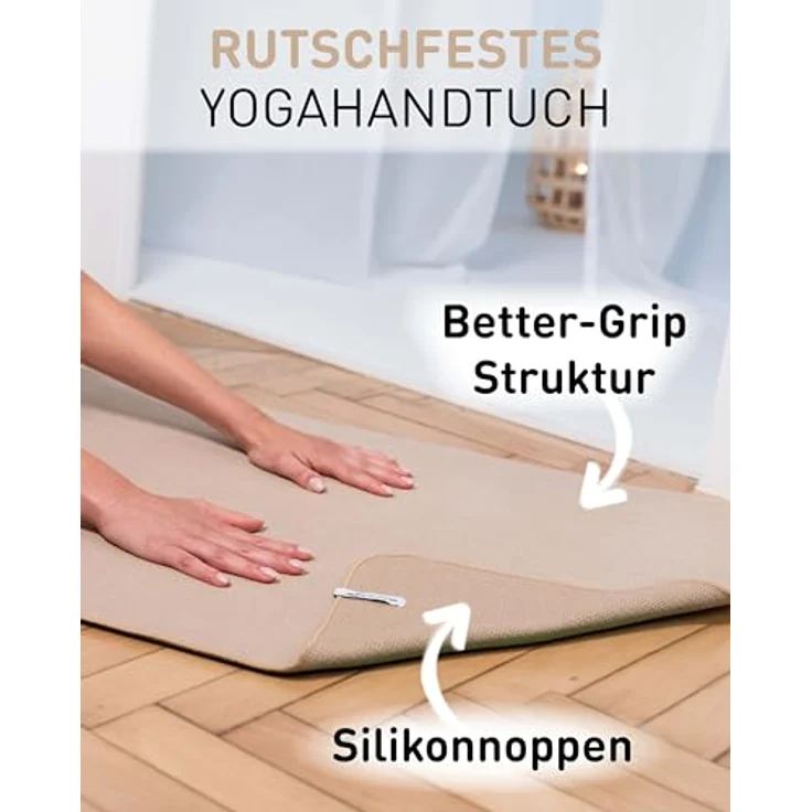 Fit-Flip Yoga Handtuch, rutschfest mit Noppen, schnelltrocknend aus Mikrofaser, hygienische Auflage für Yogamatte, 185 x 63 cm – Cream – Bild 3