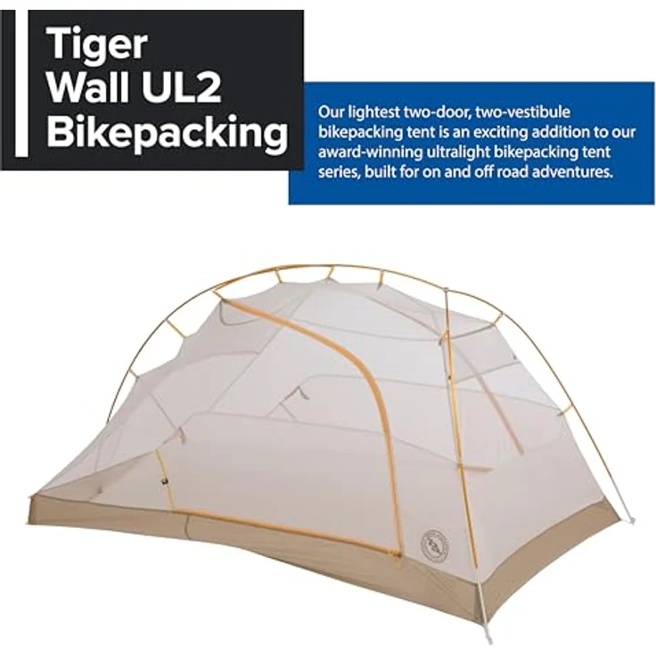BIG AGNES Tiger Wall UL2 Bikepack Zelt, Greige-Gray - Ultraleichtes Fahrradpack-Zelt mit Doppelreißverschluss-Tür – Bild 2
