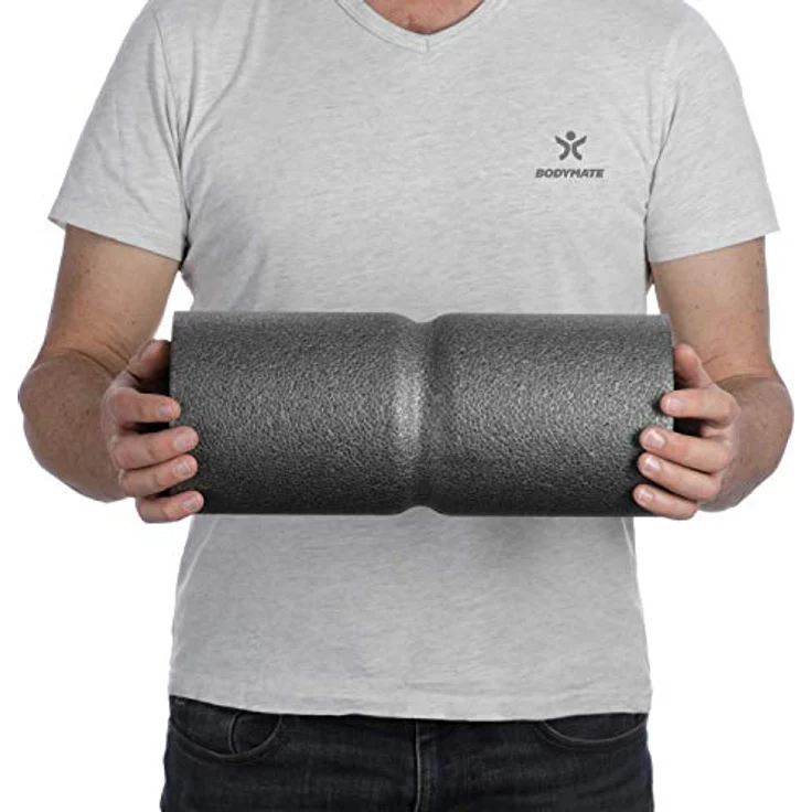 BODYMATE Faszienrolle CARE Mittel-Hart mit umlaufender Rille zur Wirbelsäulen-Entlastung, inklusive E-Book - Carbon-Grey, 35x14cm – Bild 3