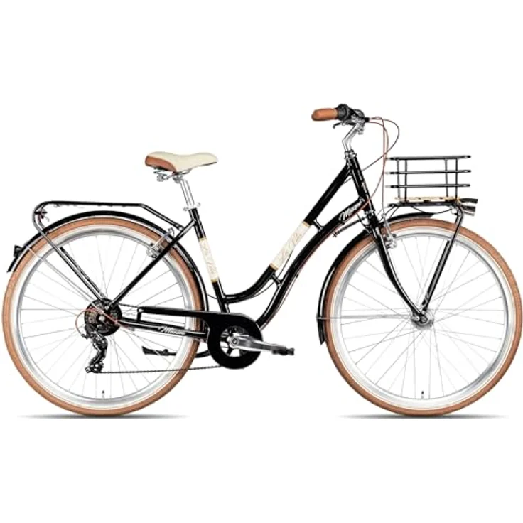 Maxim La Vita Damen-Citybike, 28 Zoll, Tiefeinstieg, Front-Gepäckträger, Schwarz, 55 cm – Bild 1