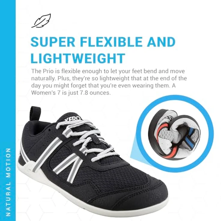 Xero Shoes Prio Laufschuhe, Niedrig geschnitten, atmungsaktives Mesh-Obermaterial, Rutschfeste Sohle, Schwarz EU 41 1/2 Frau – Bild 4