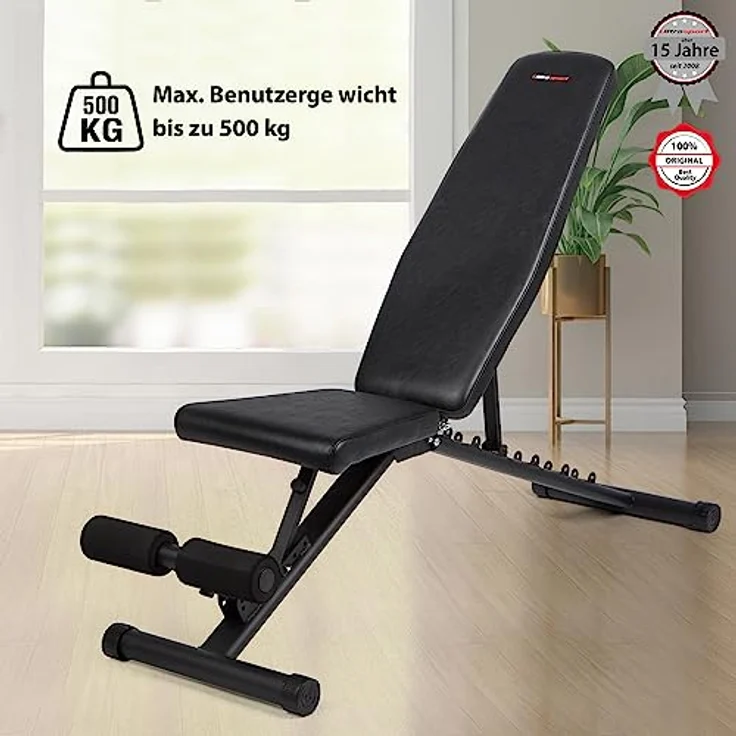 Ultrasport Universal-Hantelbank, Trainingsbank klappbar und belastbar bis 500 kg, vielseitig zuhause einsetzbar als Fitnessbank oder Bauchmuskeltrainer und bei Nichtgebrauch schmal zusammenklappbar – Bild 5