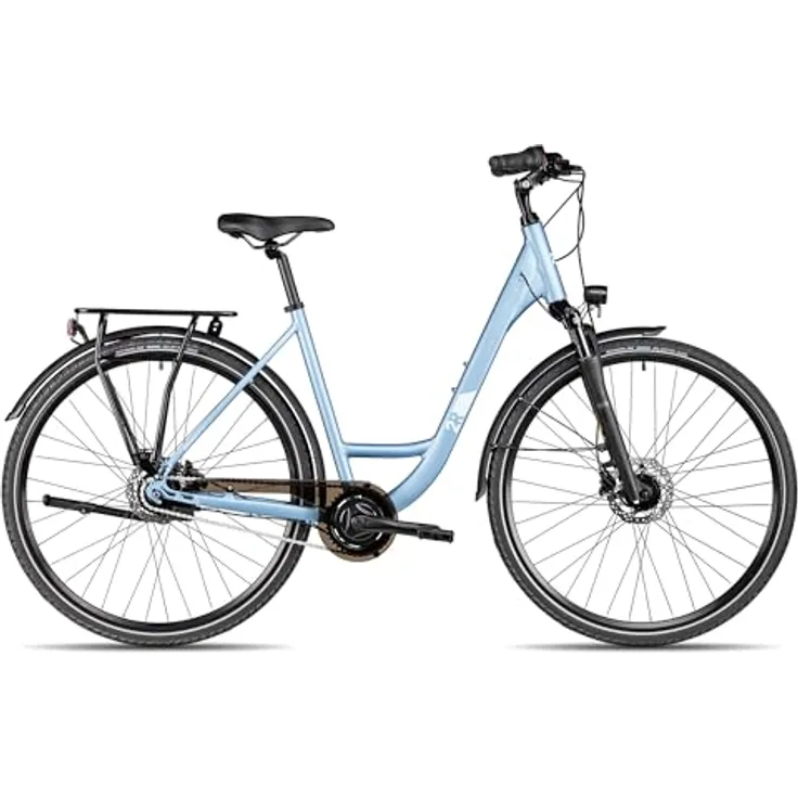 2R Manufaktur TRX GO Wave, Damen-Citybike mit Tiefeinstieg, 28 Zoll, Aluminium, hydraulische Scheibenbremsen, hellblau, 56 cm