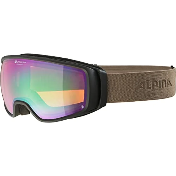 ALPINA DOUBLE JACK PLNT Q-LITE, Verspiegelte OTG Skibrille mit Kontrastverstärkung, 100% UV-Schutz, black-sand matt, One Size
