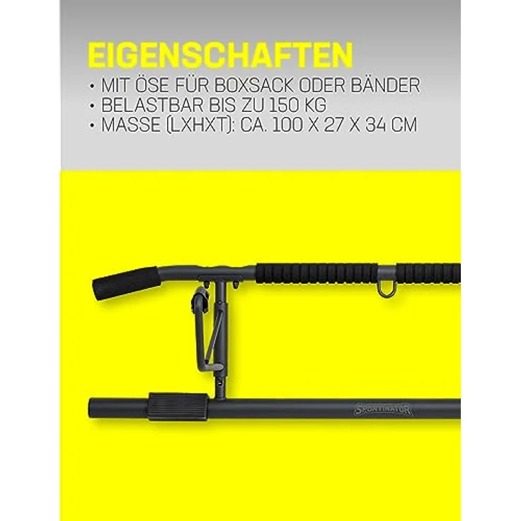 SPORTINATOR® Premium Klimmzugstange für jeden Standard Türrahmen, Maße 100 x 27 x 34 cm, mit gepolsterten Griffen und Öse für Boxsack, faltbares Design – Bild 5