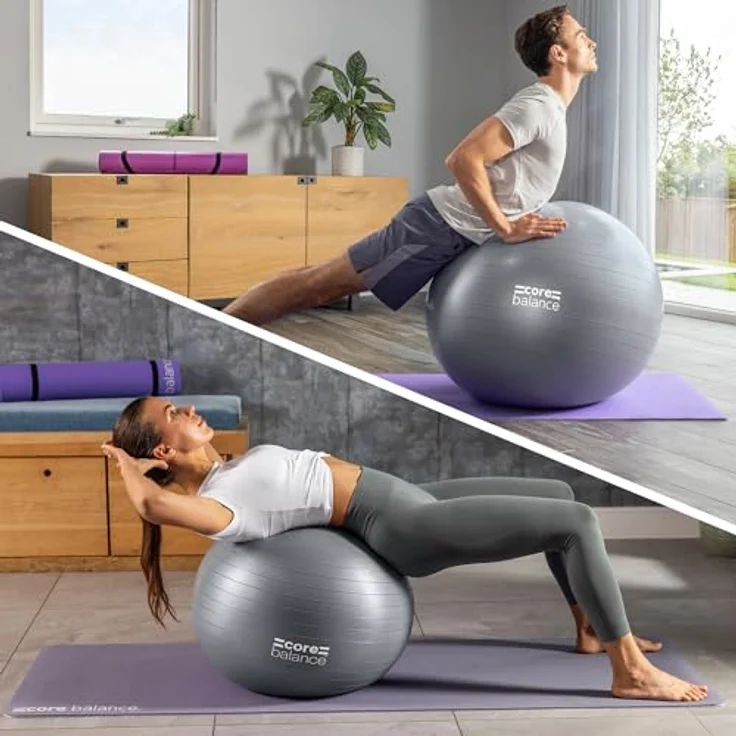 Core Balance, berstsicherer Gymnastikball - für Fitness Yoga Schwangerschaft - 55cm 65cm 75cm 85cm - inkl. Luftpumpe – Bild 2