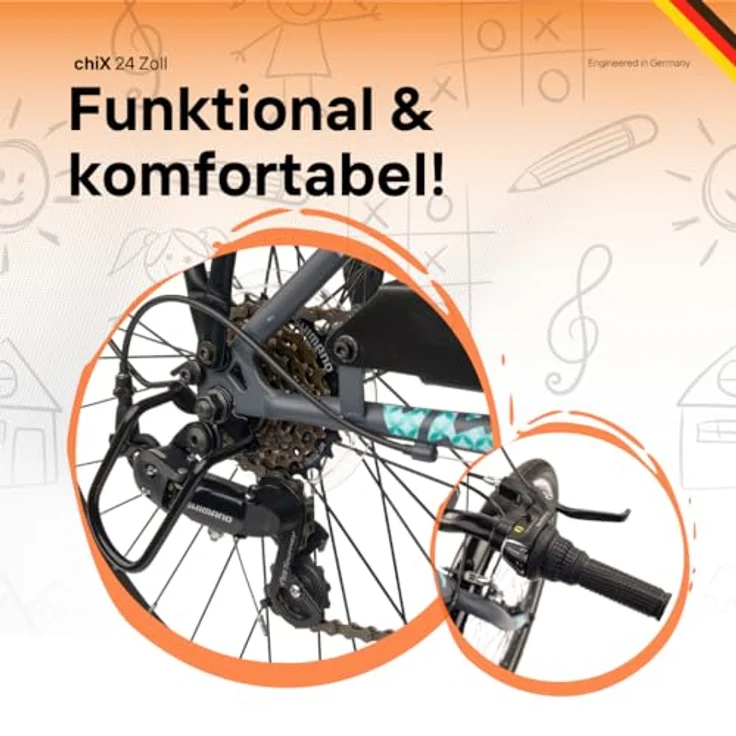 S’COOL Kinderfahrrad S'COOL chiX, 6 Gang Shimano Kettenschaltung, farbenfrohes Design – Bild 4