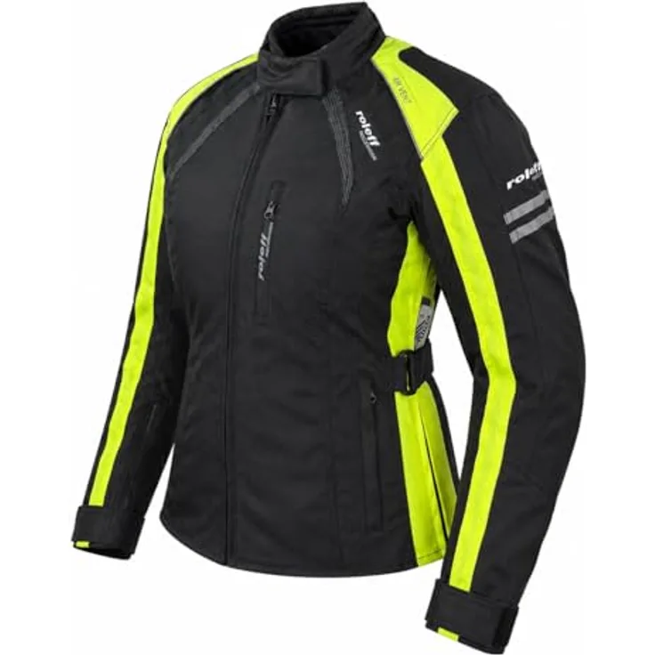 Roleff RO981 Damen Motorradjacke, schwarz-neongelb, wasserdicht, atmungsaktiv mit Protektoren, Größe L