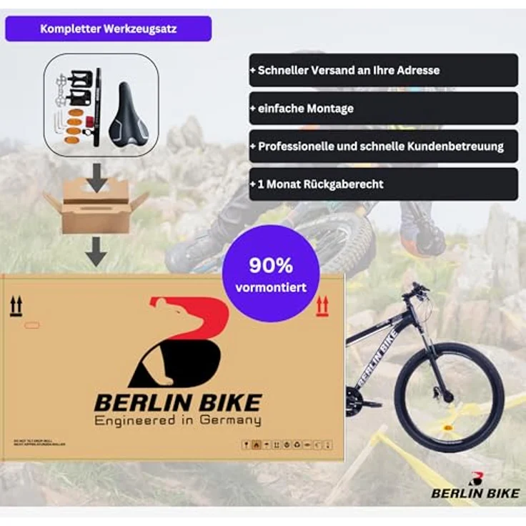 Berlin Bike MTB1 Mountainbike, 26 Zoll, 46 cm Rahmenhöhe, hydraulische Scheibenbremsen, Shimano-Set, Schwarz-Silber – Bild 6