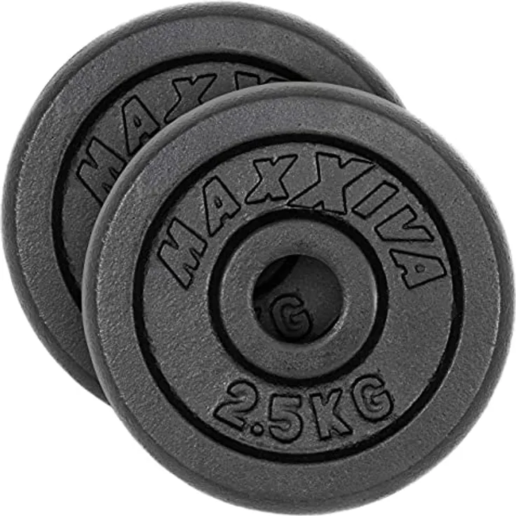 MAXXIVA Hantelscheiben 2er Set Gewichtsplatte je 2,5 kg 100% Gusseisen schwarz 5 kg Fitness Krafttraining Bodybuilding Workout Gewichtheben Reha