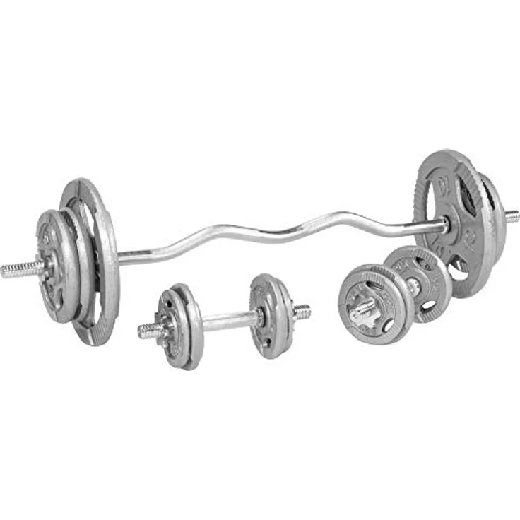 GORILLA SPORTS Hantelset 70kg - SZ Curlstange 120cm, mit Gusseisen-Gewichten und Sternverschlüssen, gerändelt – Bild 1