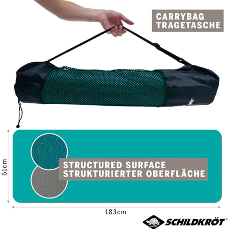 Schildkröt Bicolor Yogamatte, Petrol-Grey, 4mm, PVC-frei mit Carrybag, rutschfeste Struktur, 183cm x 61cm – Bild 2
