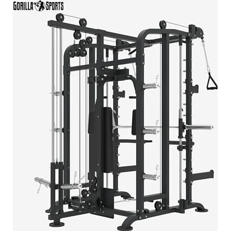 GORILLA SPORTS Kraftstation Multifunktionale, Power Rack, 50mm Stange, Latzug mit Kabelzuggriffen, 300 kg Max Gewicht - Fitnessstation, Smith Machine, Multi-Gym, Stahlrahmen – Bild 2