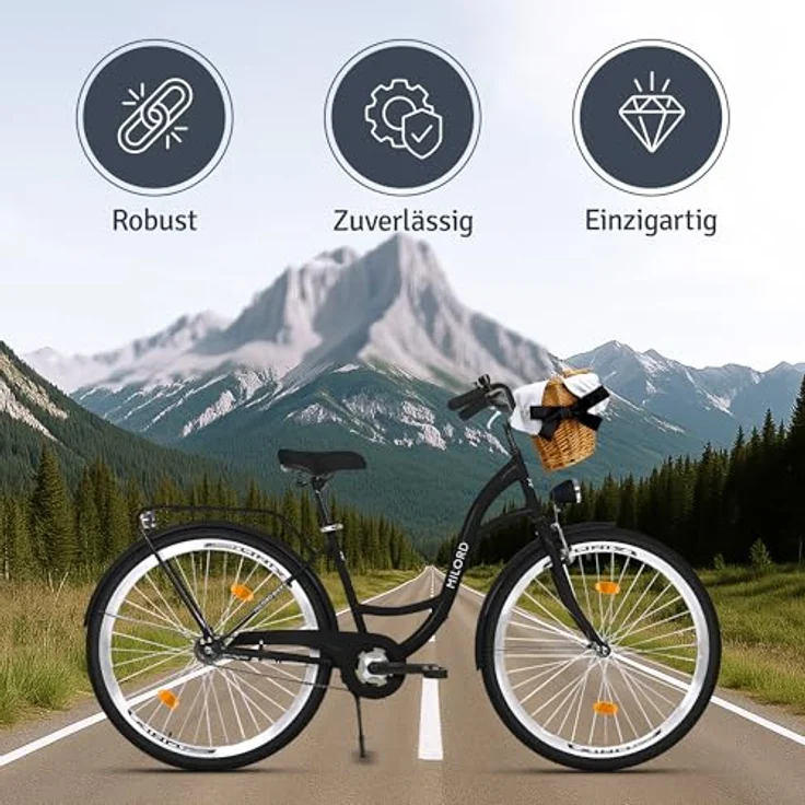 Milordbikes City-Fahrrad, Schwarz, 46 cm, Metallrahmen, 700C Reifen, vormontiert mit Träger und Zubehör – Bild 5