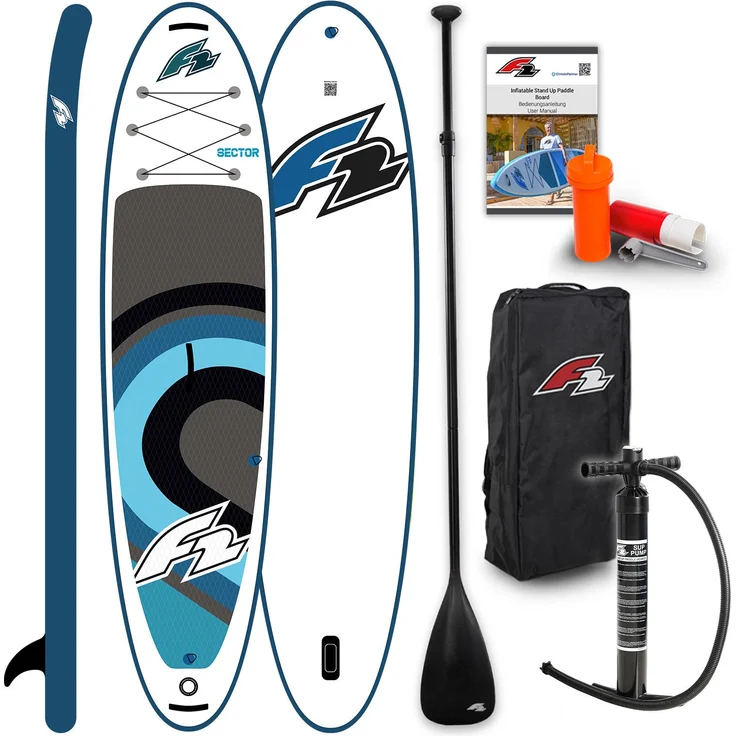 F2 SUP Stand Up Paddle Board Sector SMU, 350cm, 11,5, Blau, aufblasbar mit rutschfestem EVA-Deckpad, inklusive Paddel und Pumpe
