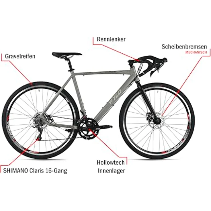 WYLD Gravelbike TURIN 28'', 16 Gänge, Aluminiumrahmen, grau-gelb, RH 56 cm – Bild 4
