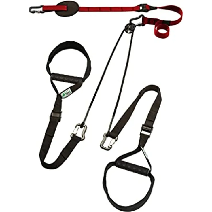 eaglefit - Premium Sling-Trainer „Exclusive“ für Zuhause inkl. Umlenkrolle, Türanker, Wand-, oder Deckenhalterung & Zubehör - Schlingentrainer Ganzkörper Gerät - Strap System Bodyweight Training (rot)