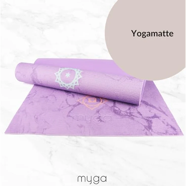 Myga Yoga Starter Kit, Komplettes Set mit rutschfester Yogamatte, Yogablock & Gurt, fliederfarbenes Chakra Design, ideal für Anfänger & unterwegs – Bild 4