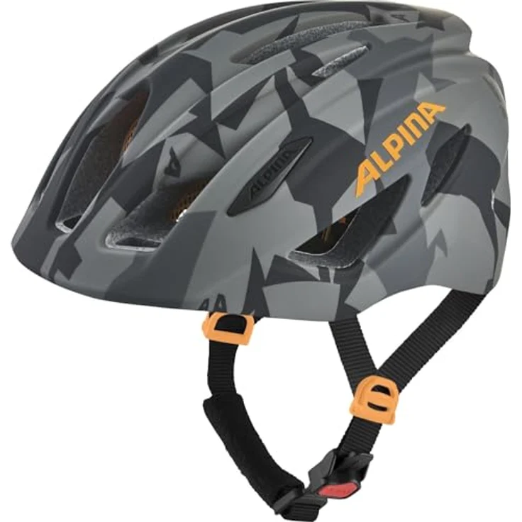 ALPINA PICO Flash, Beleuchteter Kinderfahrradhelm mit Fliegennetz, Leicht & Bruchfest, Black-camo orange Gloss, 50-55 cm – Bild 1