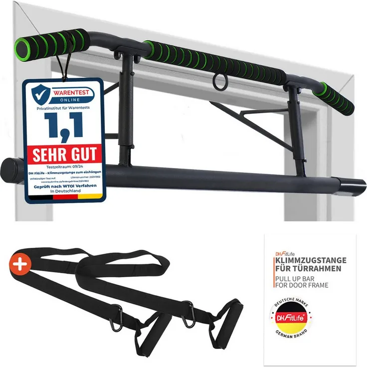 DH FitLife Klimmzugstange Türrahmen ohne Schrauben, 3-in-1 Fitnessgerät für Zuhause, maximale Belastung 200 kg, für Türrahmen 70-92 cm
