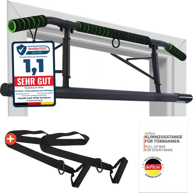 DH FitLife Klimmzugstange Türrahmen ohne Schrauben, 3-in-1 Fitnessgerät für Zuhause, maximale Belastung 200 kg, für Türrahmen 70-92 cm