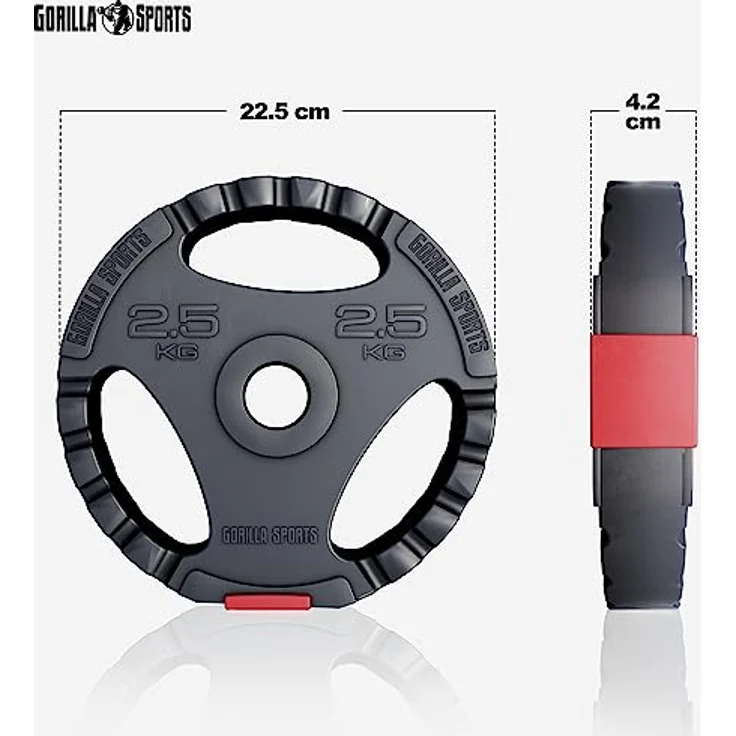 GORILLA SPORTS® Hantelscheiben - Einzeln/Set, 1,25kg, 2,5kg, 5kg, 10kg, 15kg, 17,5kg, 27,5kg, 30kg Gewichte, 30/31mm Bohrung, Tri-Grip, Kunststoff - Gewichtsscheiben, Hantelscheiben-Set – Bild 2