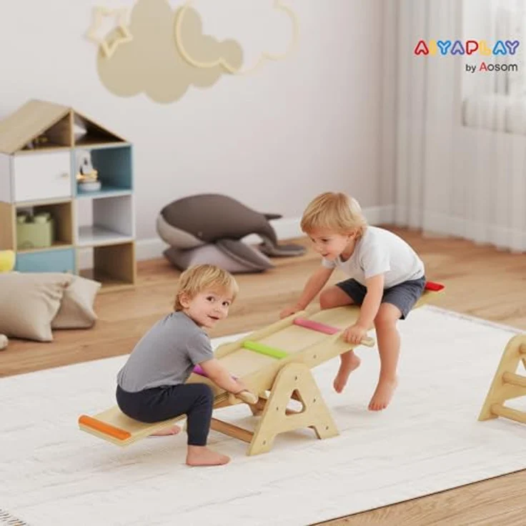 AIYAPLAY 2 In 1 Balance Wippe, Schwebebalken aus Holz, stabile Kinderwippe für drinnen und draußen, fördert Gleichgewicht und Koordination, 133 x 38 x 24 cm – Bild 2