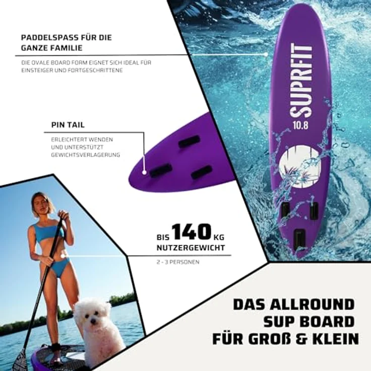 SF SUPRFIT SUP-Board Halia Purple, Touring Stand-Up-Paddling Board mit Rucksack, Paddel, Luftpumpe und 3 Finnen, Max. Nutzergewicht 140 kg – Bild 2
