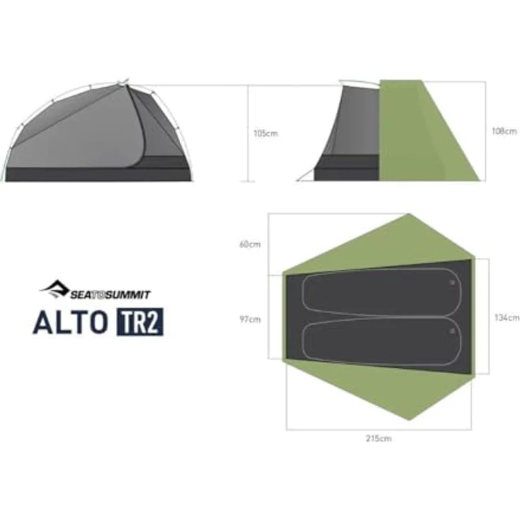 Sea to Summit Alto TR2 Zelt, Green - Ultraleichtes 3-Jahreszeiten Zelt mit Tension Ridge Design und zwei Eingängen – Bild 2