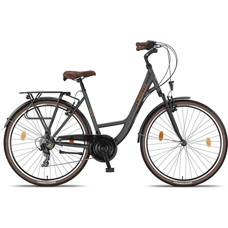 Licorne Bike Premium City Bike in 24,26 und 28 Zoll - 21 Gang-Schaltung - Hollandfahrrad - Violetta - Anthrazit – Bild 3