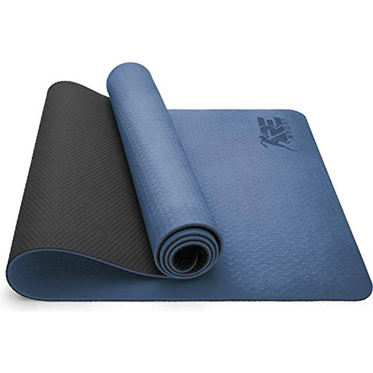 RE:SPORT Yogamatte Phthalatfrei - Gymnastikmatte rutschfest, Fitnessmatte schadstofffrei, Trainingsmatte mit Tragegurt 183 x 61 x 0,6 cm, Navy-Blau / Schwarz – Bild 1