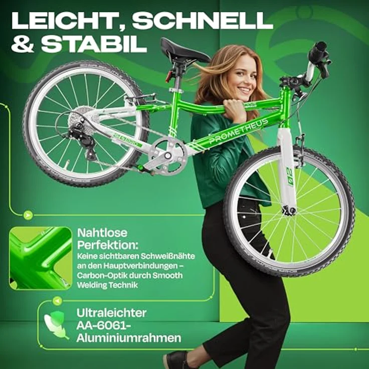 PROMETHEUS BICYCLES PRO 20 Zoll Kinderfahrrad, leicht (7,7 kg), 7-Gang microSHIFT Kettenschaltung, V-Brakes, SCHWALBE Reifen, für Jungen und Mädchen ab 6 Jahre – Bild 3