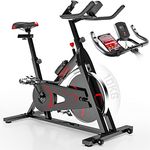 Physionics Heimtrainer Fahrrad - LCD Display, Ergometer, Pulsmesser, max 120kg, Sitz und Griff verstellbar - Fitnessbike Indoor Cycling Speedbike Schwarz
